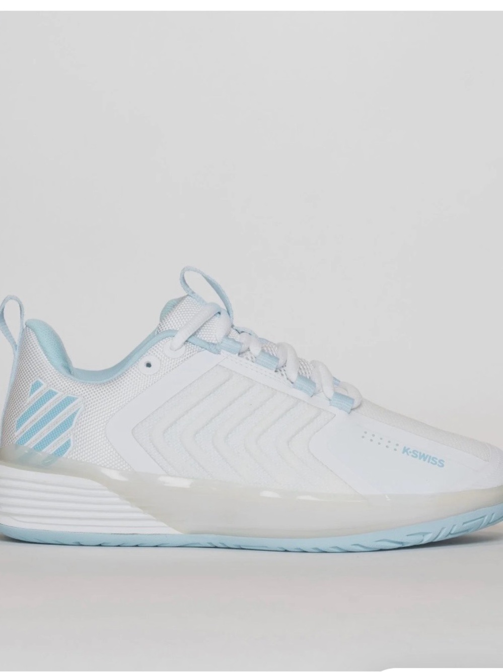 K-Swiss White and Light Blue Women’s Athletic Sneakers